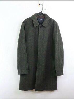J. Crew Men’s Grey Wool Herringbone Westbourne Tweed Balmacaan Overcoat Large